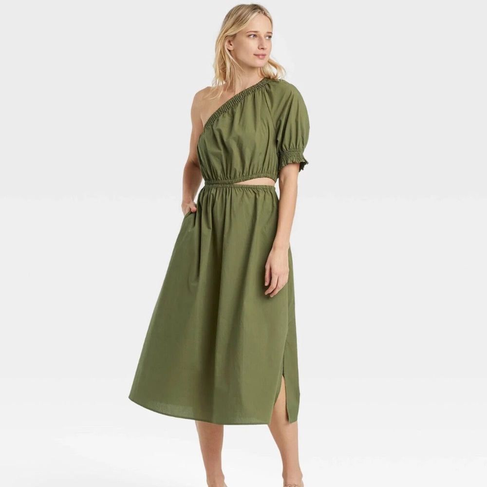 Puff Sleeve One Shoulder Dress